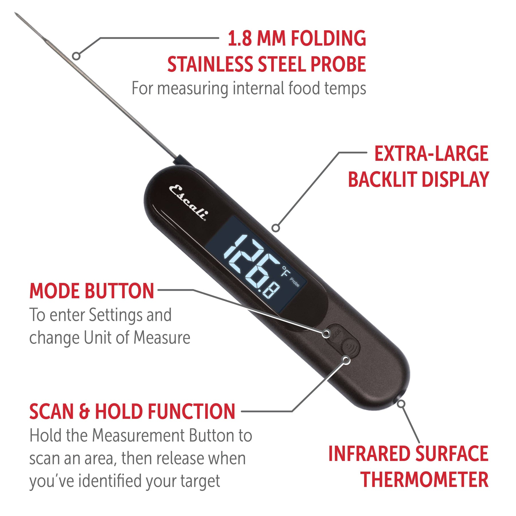 Infrared Surface + Folding Probe Digital Thermometer - Kitchen Supply - bluecashew kitchen homestead