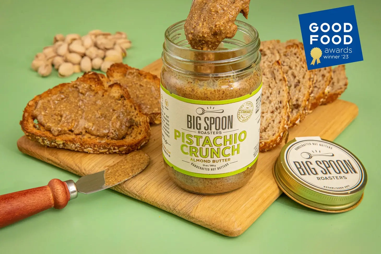 Pistachio Crunch Almond Butter - Big Spoon Roasters - Bluecashew Kitchen Homestead