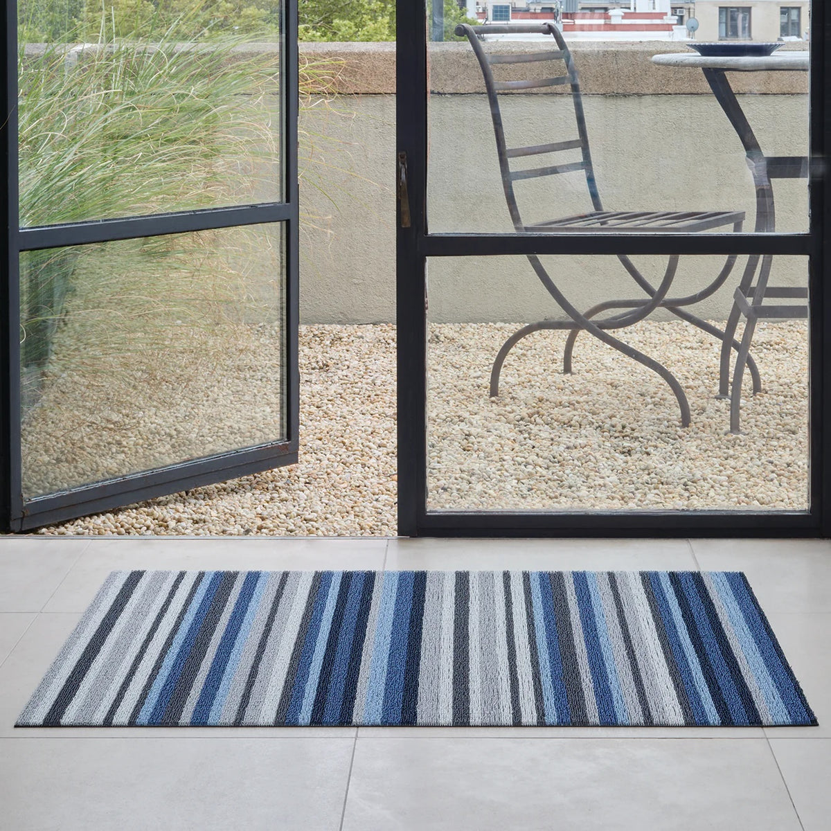 Horizon Stripe Shag Utility Mat | Deep Sea - Chilewich LLC - bluecashew kitchen homestead