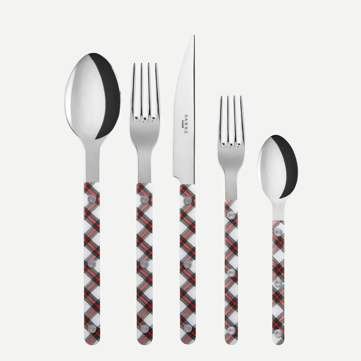 Bistrot 5 Piece Place Setting | White Tartan - Sabre - Bluecashew Kitchen Homestead