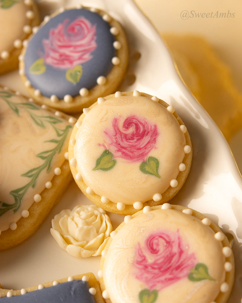 regency era design, wet on wet technique with royal icing