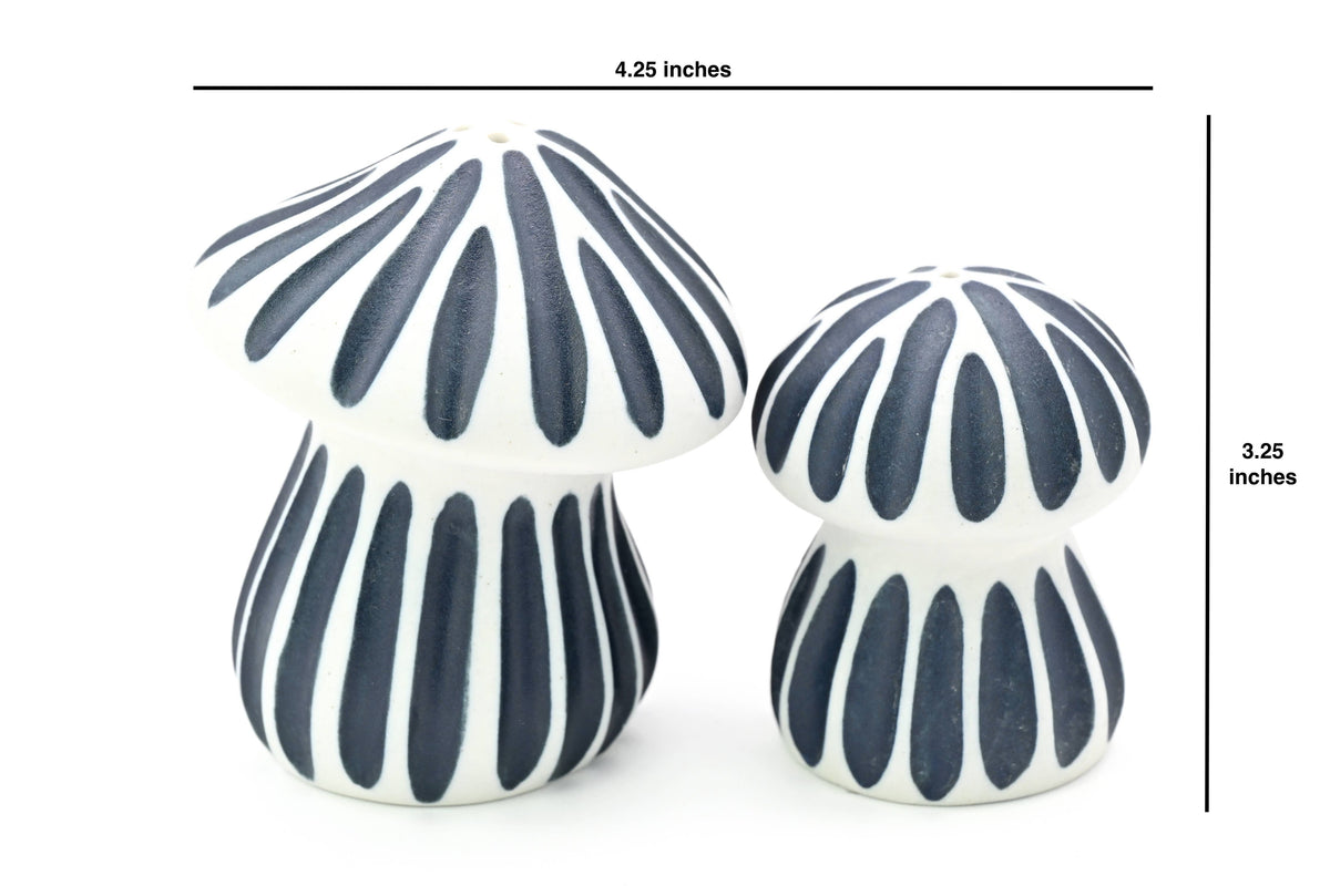 Folk Mushroom Salt + Pepper Shakers Set - Art Floral Trading LLC - bluecashew kitchen homestead