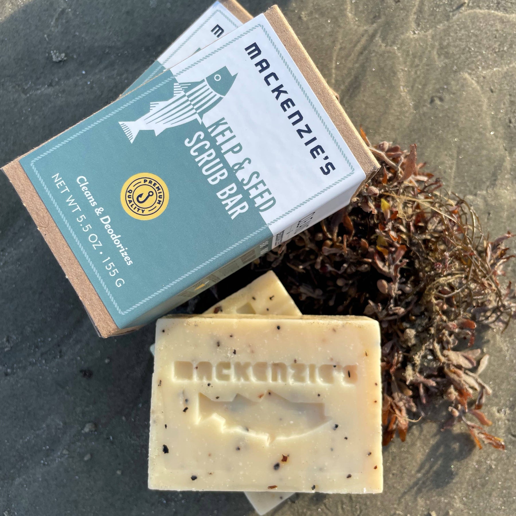 Kelp & Seed Scrub Bar- 5.5 oz (12 qty) - MacKenzie's Fisherman - Bluecashew Kitchen Homestead