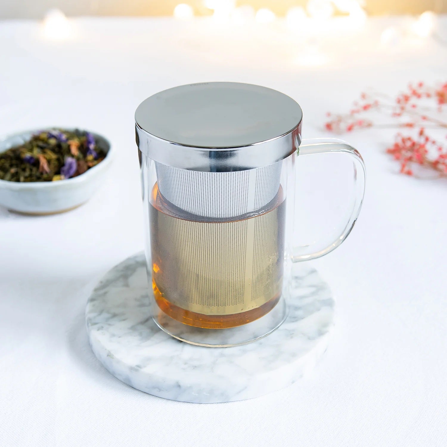 Verbena Glass Mug with infuser - cristel france - Bluecashew Kitchen Homestead
