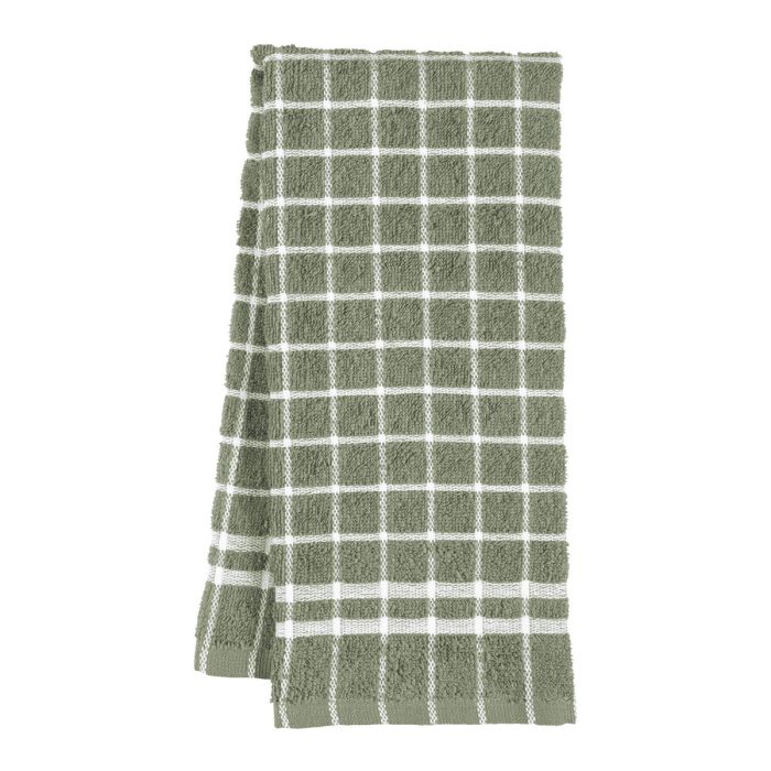 Cotton Terry Kitchen Towel | Green Grid - Harold Import Company - bluecashew kitchen homestead