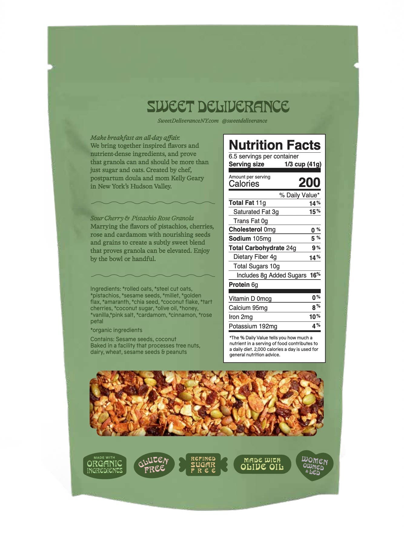 Sour Cherry & Pistachio Rose Granola - Sweet Deliverance - bluecashew kitchen homestead