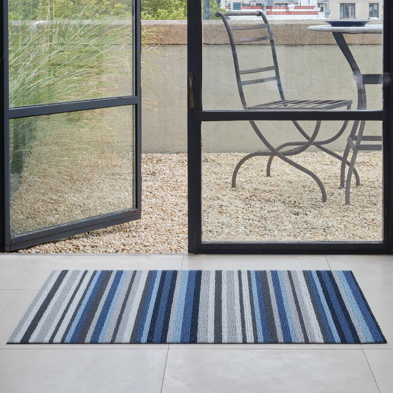 Horizon Stripe Shag Utility Mat | Deep Sea - Chilewich LLC - bluecashew kitchen homestead