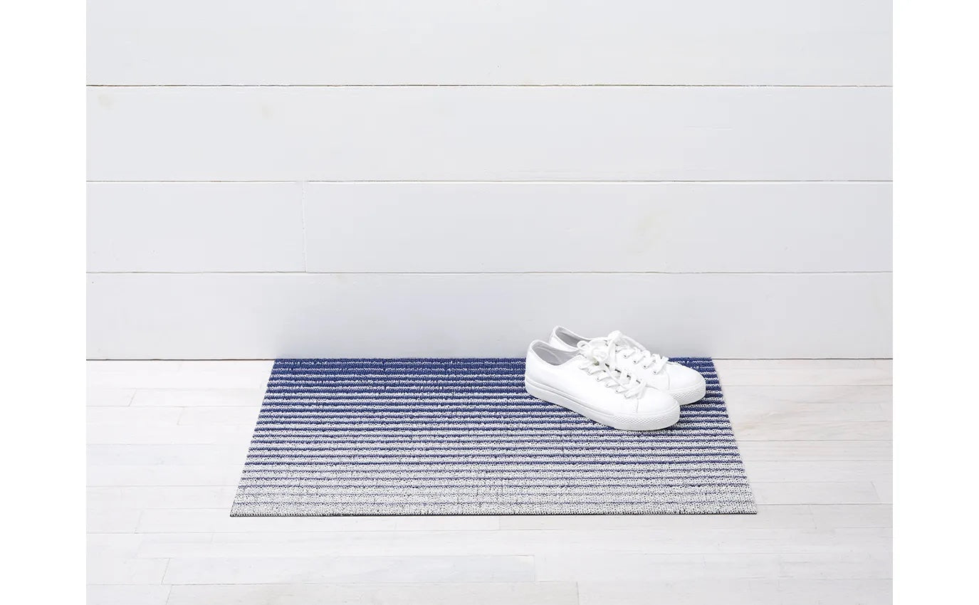 Domino Stripe Shag Doormat | Denim - Chilewich - Bluecashew Kitchen Homestead