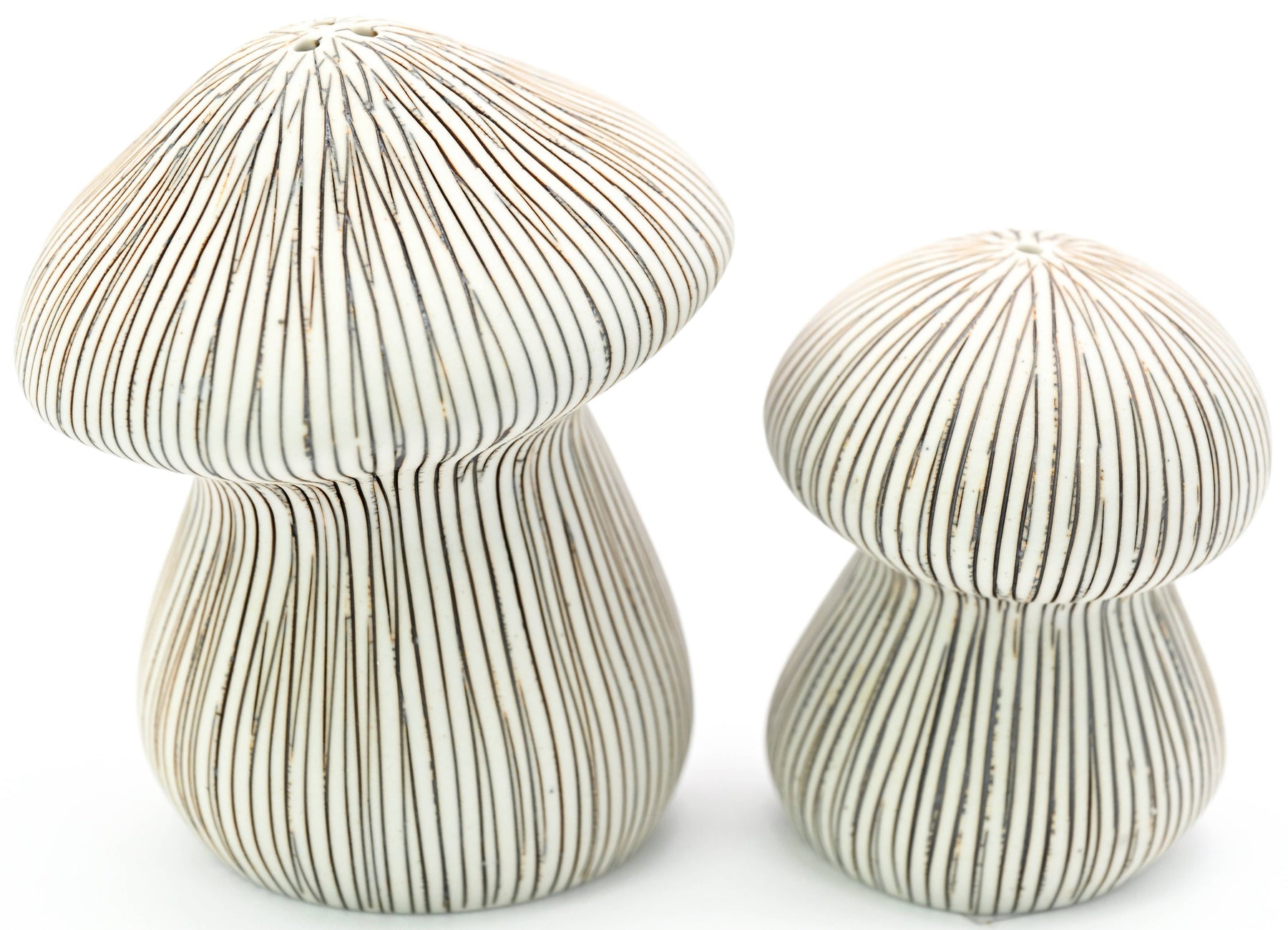 Pinstripe Mushroom Salt + Pepper Shakers