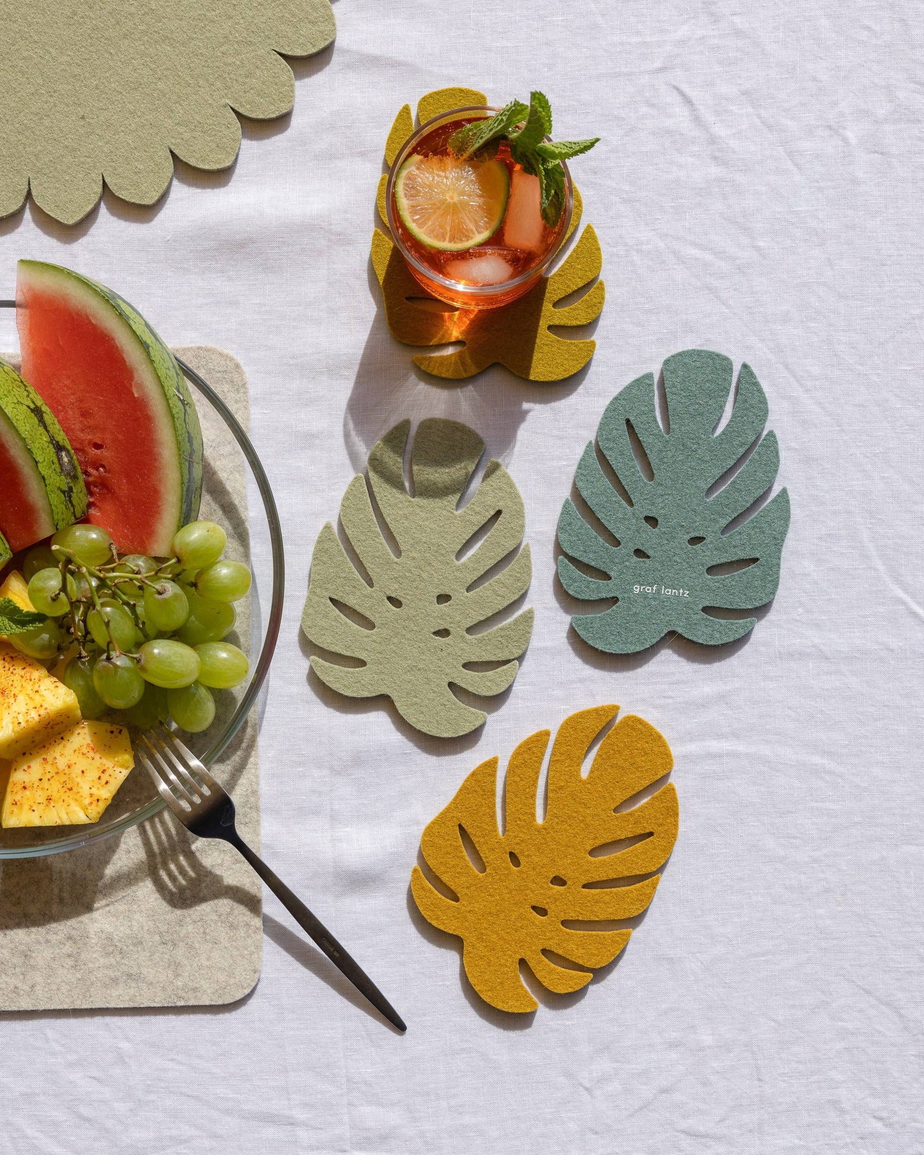 Merino Wool Monstera Coasters | Jungle