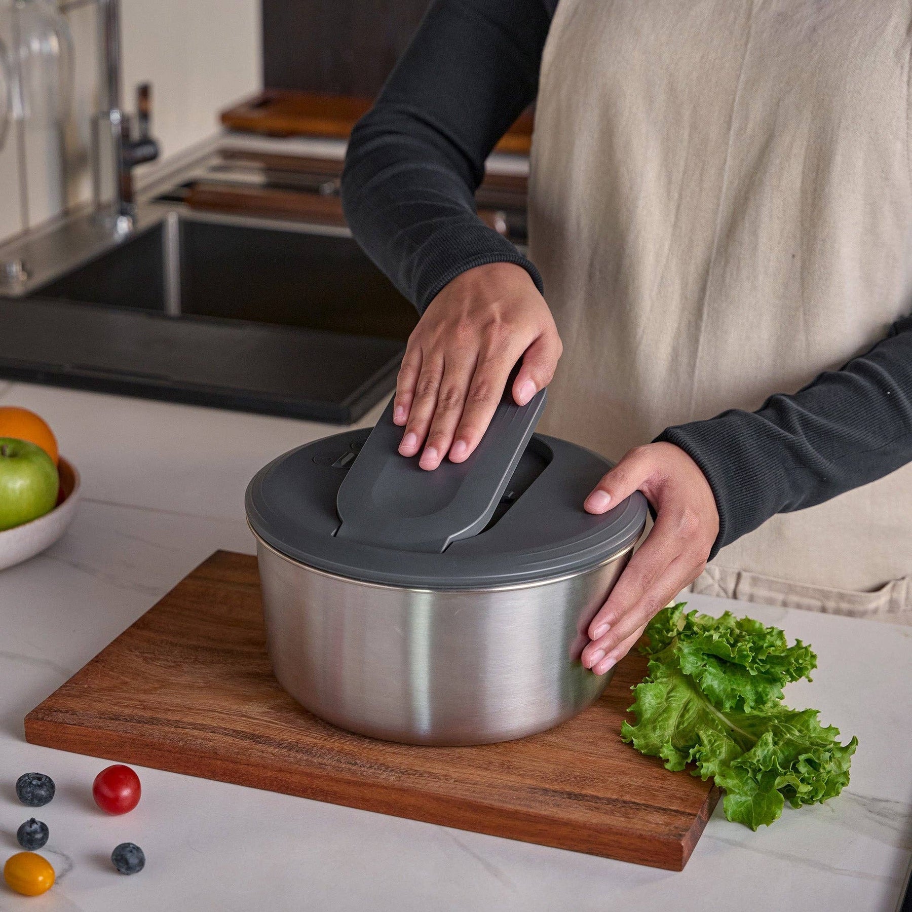 Swift Dry Stainless Steel Salad Spinner | Small - DKHB [Zyliss, Cole & Mason, Swissmar, AdHoc, Ken Hom] - bluecashew kitchen homestead