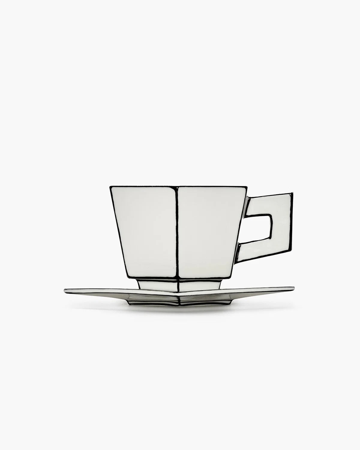 Cappuccino Cup + Saucer  | White - Black Carte Blanche