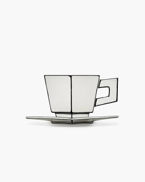 Cappuccino Cup + Saucer  | White - Black Carte Blanche