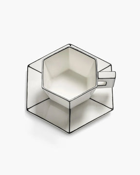 Cappuccino Cup + Saucer  | White - Black Carte Blanche