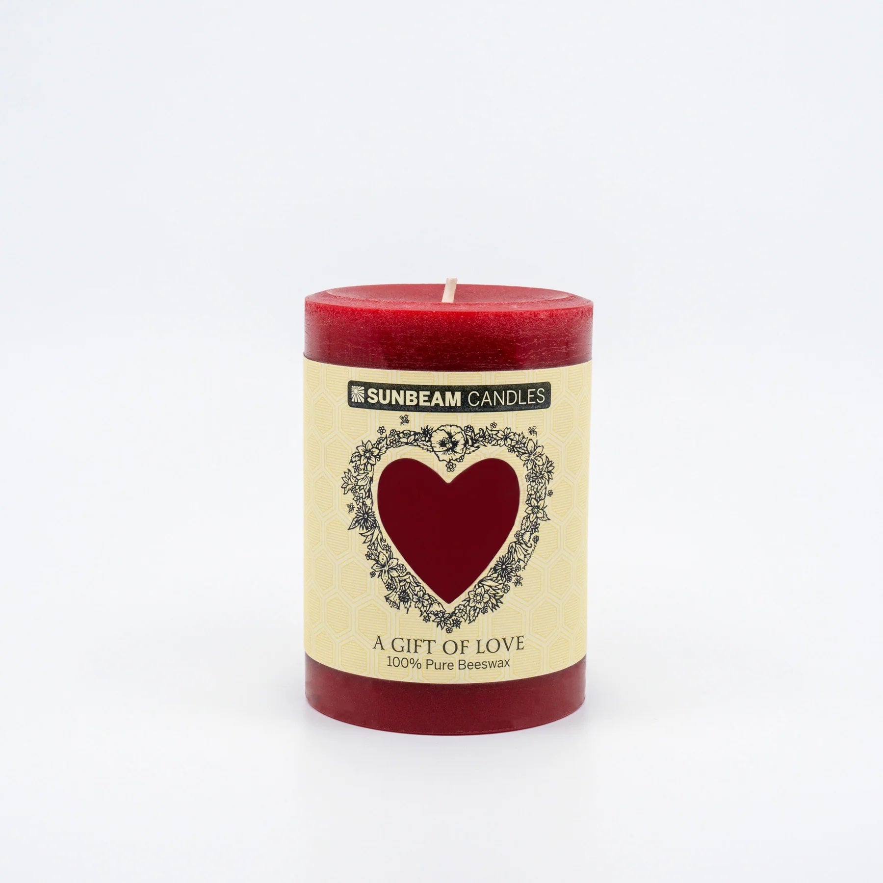 Gift of Love Beeswax Pillar | 3" x 4.25" - sunbeam candles - Bluecashew Kitchen Homestead