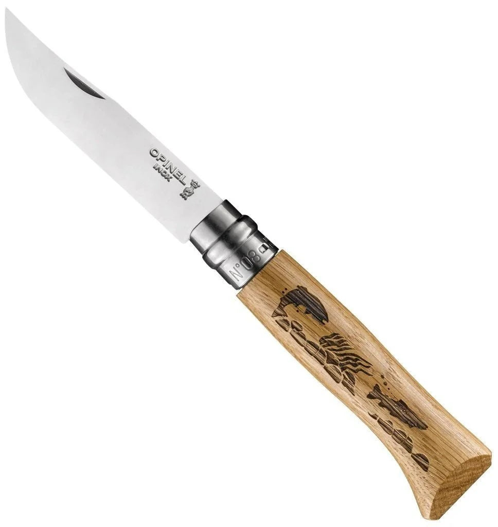 No.8 Oak Engraved Folding Knife |  Trout