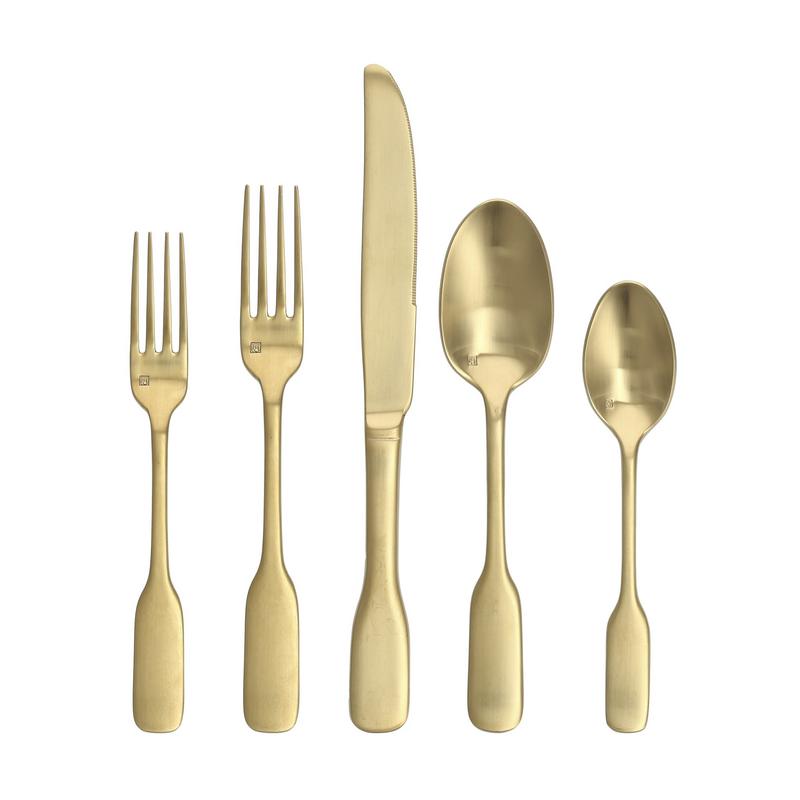 Ashton 5pc Flatware Set | Brushed Gold - Fortessa Inc - Bluecashew Kitchen Homestead