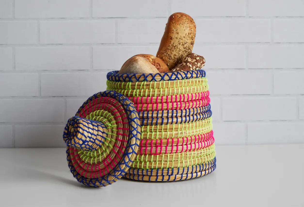 Moroccan Bread Basket with Flat Lid - Verve Culture - Bluecashew Kitchen Homestead