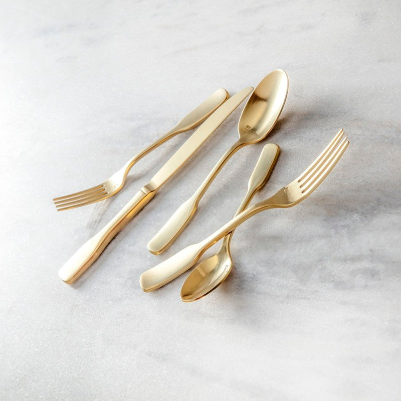 Ashton 5pc Flatware Set | Brushed Gold - Fortessa Inc - Bluecashew Kitchen Homestead