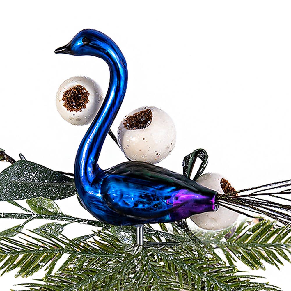 Peacock with Natural Feather Glass Christmas Tree Ornament - STP - Bluecashew Kitchen Homestead