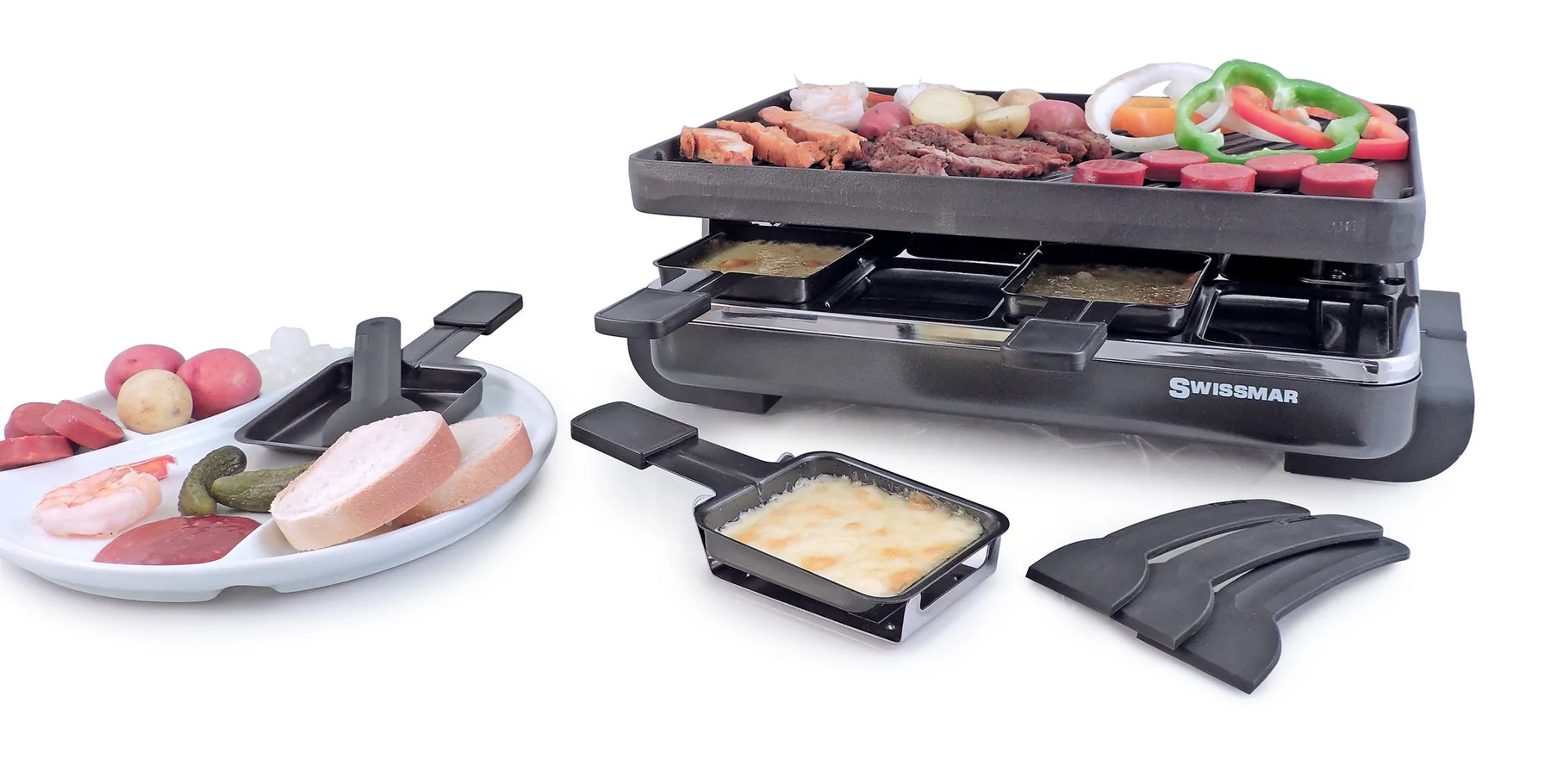 8 Person Classic Raclette Party Grill with Cast Iron Plate - SwissMar - Bluecashew Kitchen Homestead